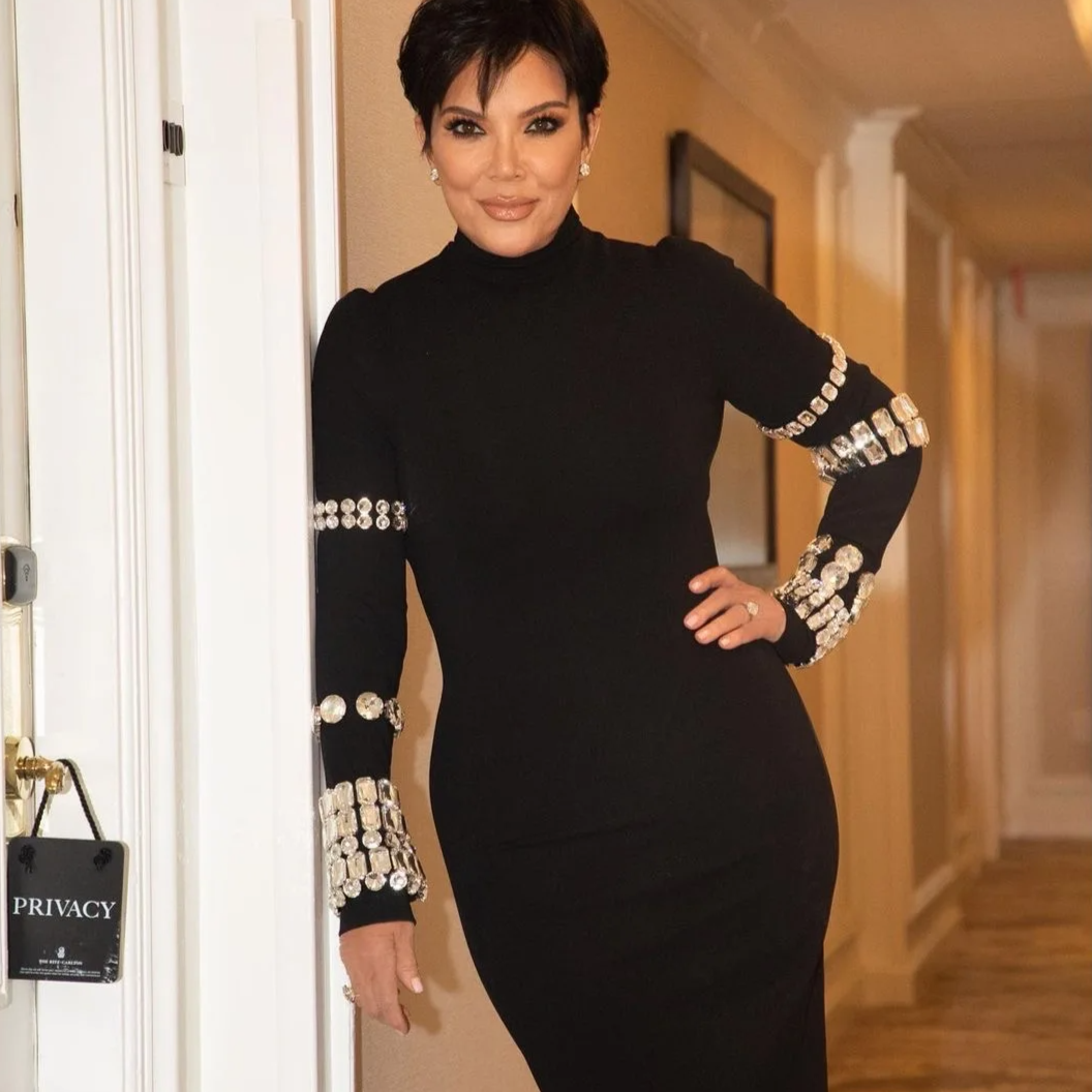 BLACK HIGH NECK MIDI DRESS with RHINESTONES