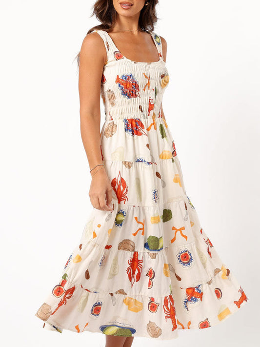 Unique And Fun Lobster Food Print Midi Dress