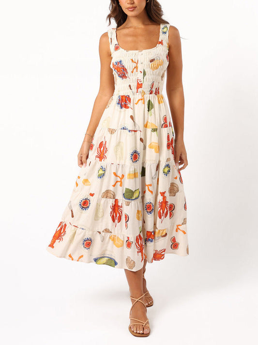 Unique And Fun Lobster Food Print Midi Dress