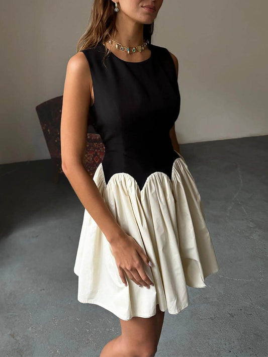 Romantic Two-Color Splicing Monika Mini Dress
