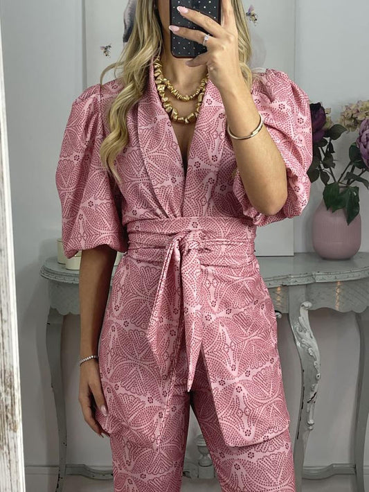 Casual Ethnic Style Printed Puff Sleeve Shirt