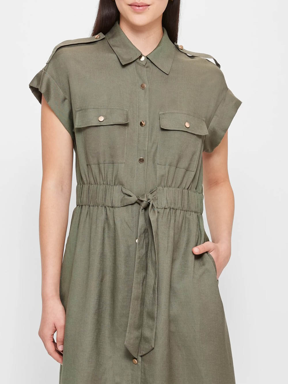 Modern Waist Pleated Tie Shirt Dress