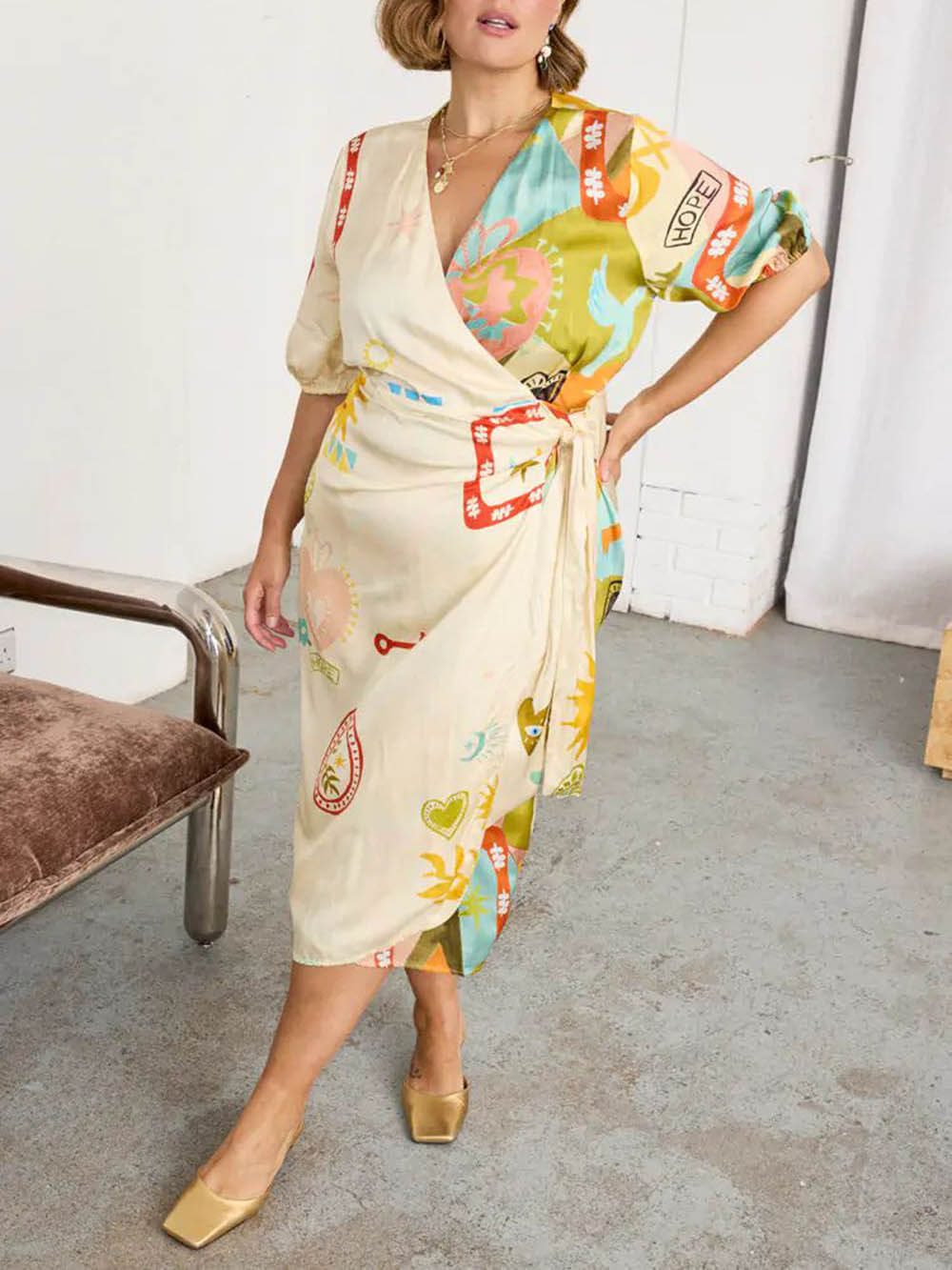 Unique Ethnic Multi Print Wrap Dress