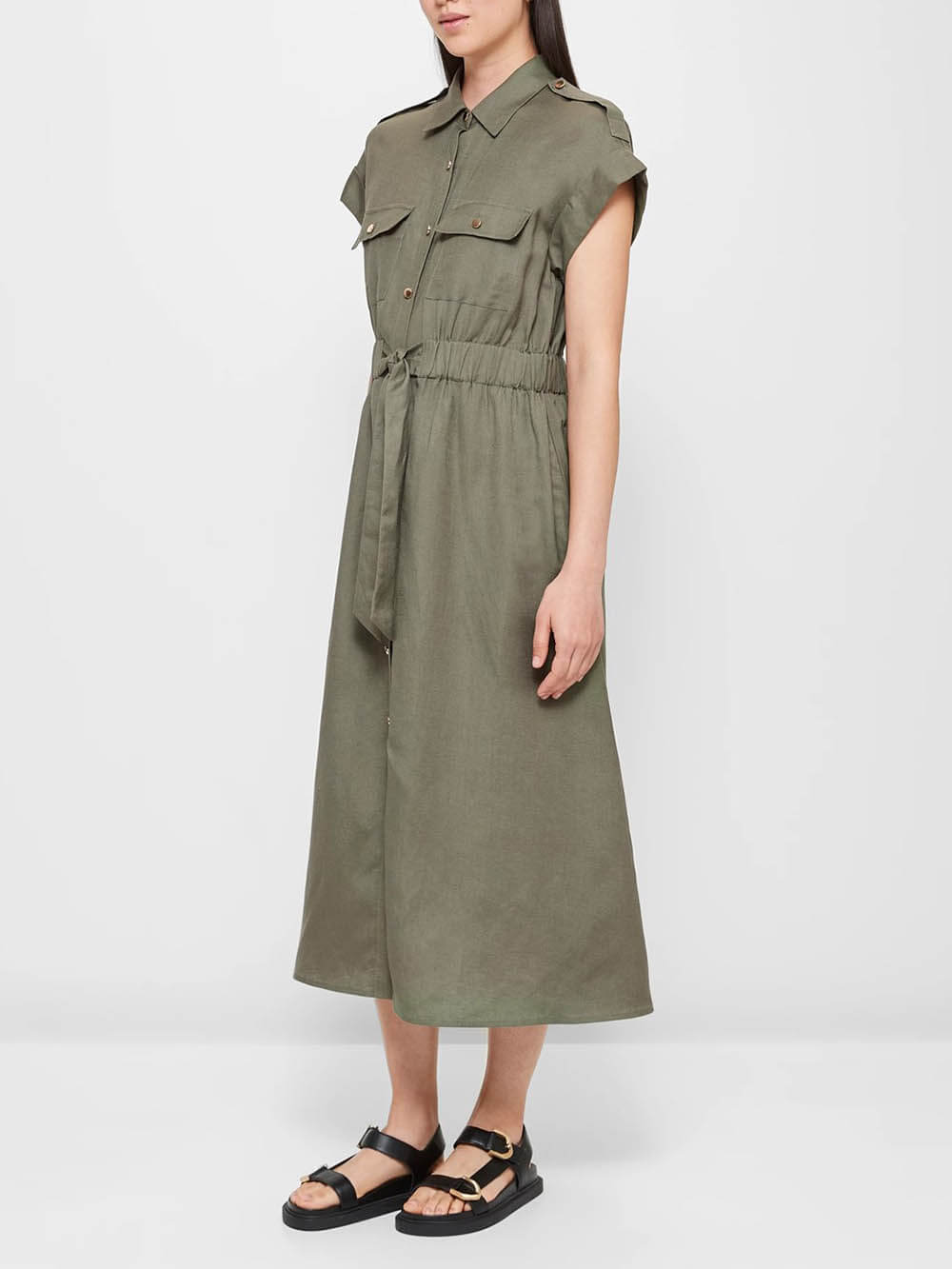 Modern Waist Pleated Tie Shirt Dress