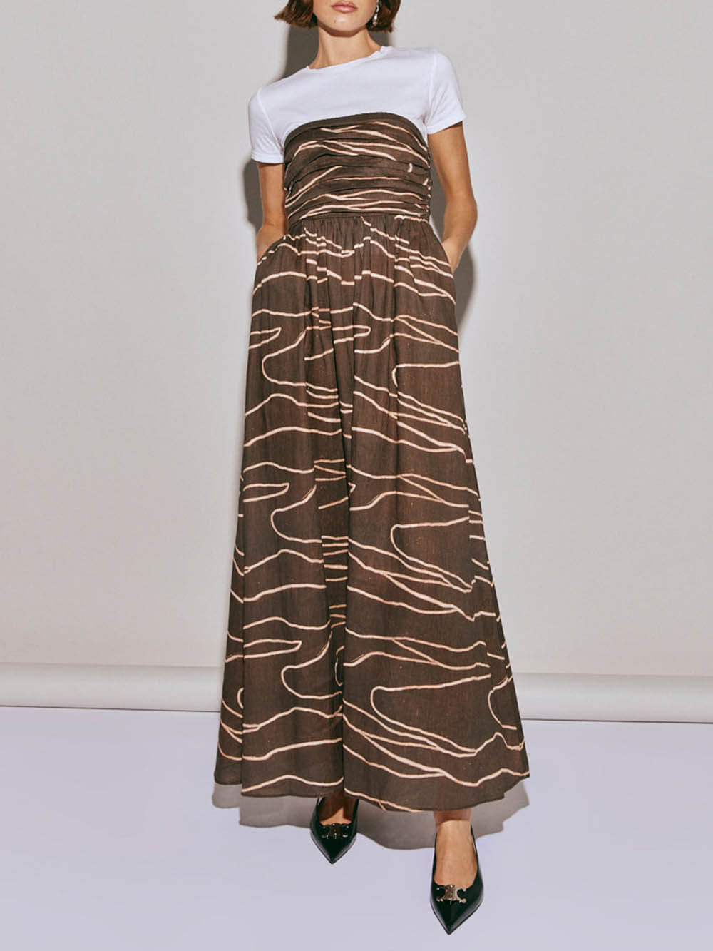 Unique Wave Print Tube Top Midi Dress