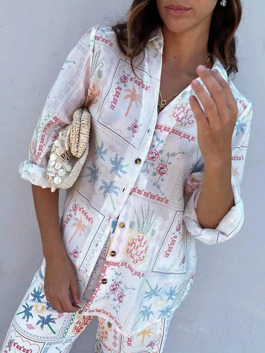 Unique Island of Wight Print Loose Shirt