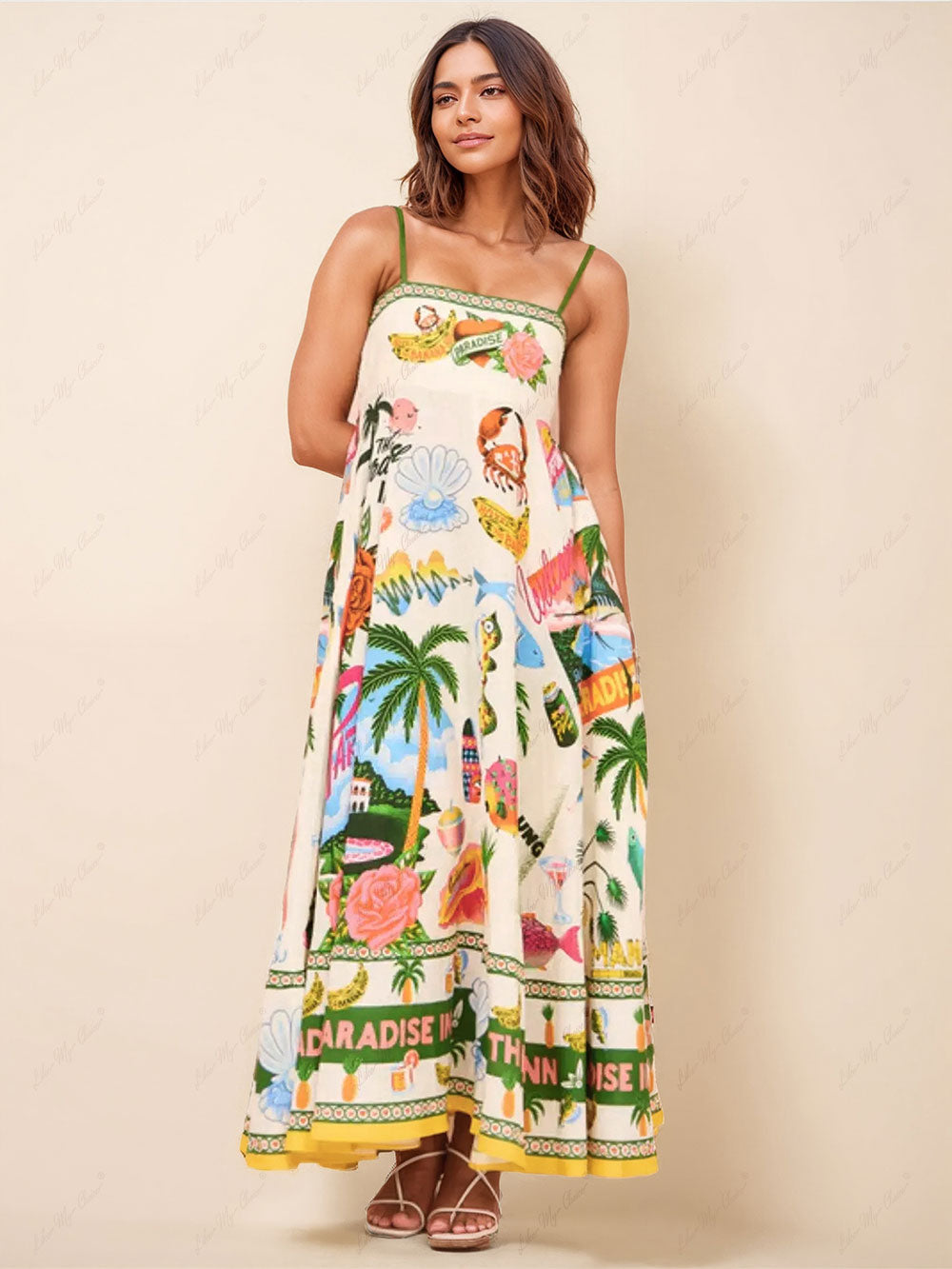 Unique Holiday Print Smocked Back Pocket Maxi Dress