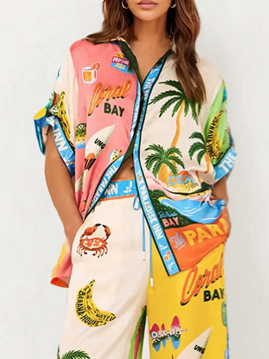 Sunset Beach Graphic Print Button-Up Shirt