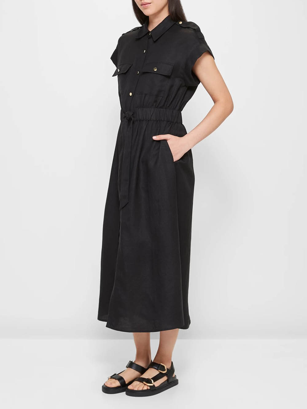 Modern Waist Pleated Tie Shirt Dress