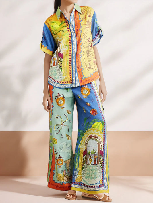 Unique Summer Fantasy Print Wide-leg Pants