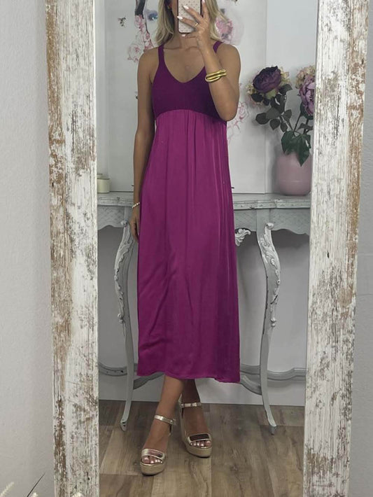 Summer Afterglow Patchwork Contrast Backless Dress