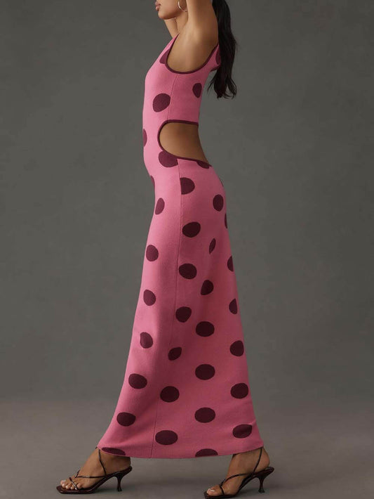 Retro Polka Dot Print Sleeveless Maxi Dress