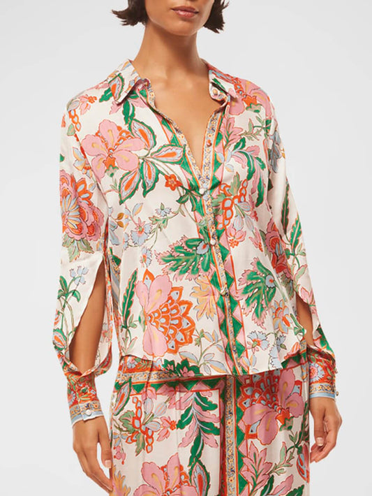 Unique Flower Print Slit Blouses