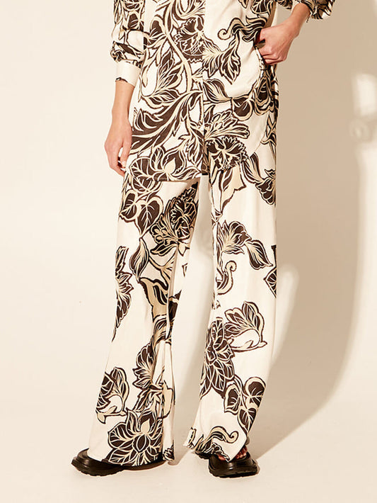 Exquisite Floral Print Elastic Loose Pocket Wide Leg Pants