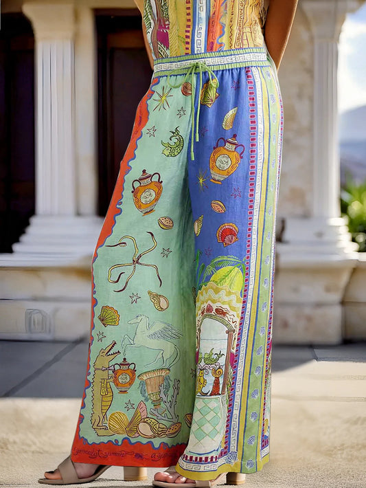 Unique Summer Fantasy Print Wide-leg Pants