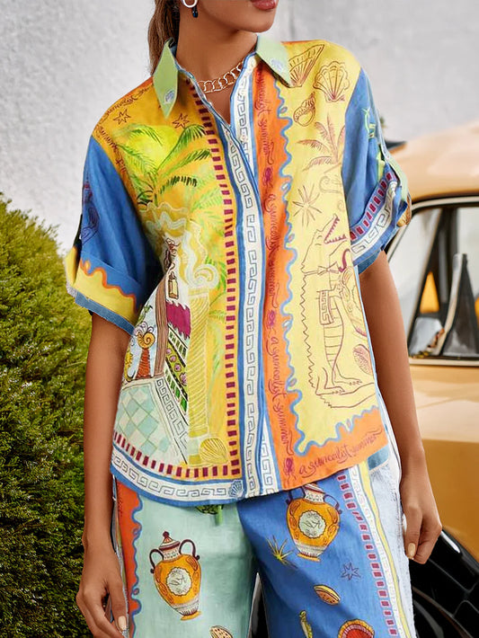 Unique Summer Fantasy Print Short-sleeved Loose Shirt