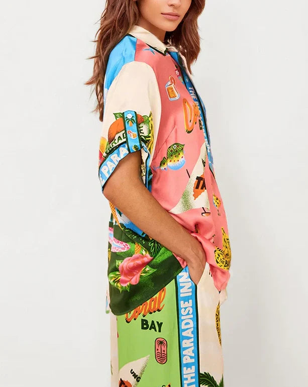 Sunset Beach Graphic Print Button-Up Shirt