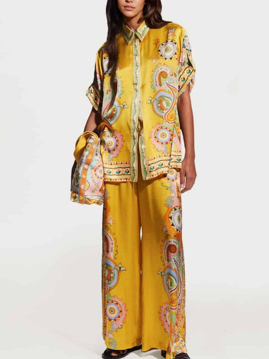 Luxe Satin Oversized Pants with Modern Print