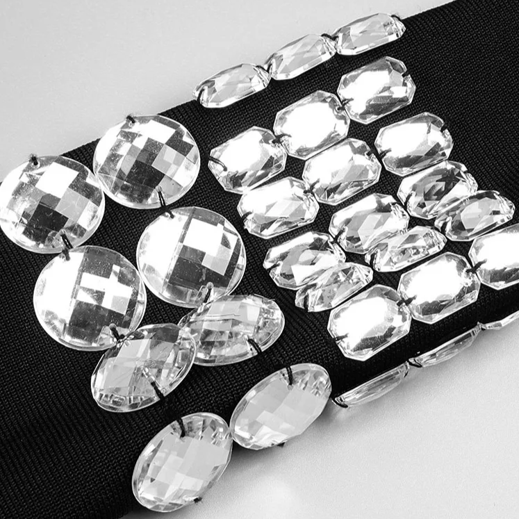 BLACK HIGH NECK MIDI DRESS with RHINESTONES