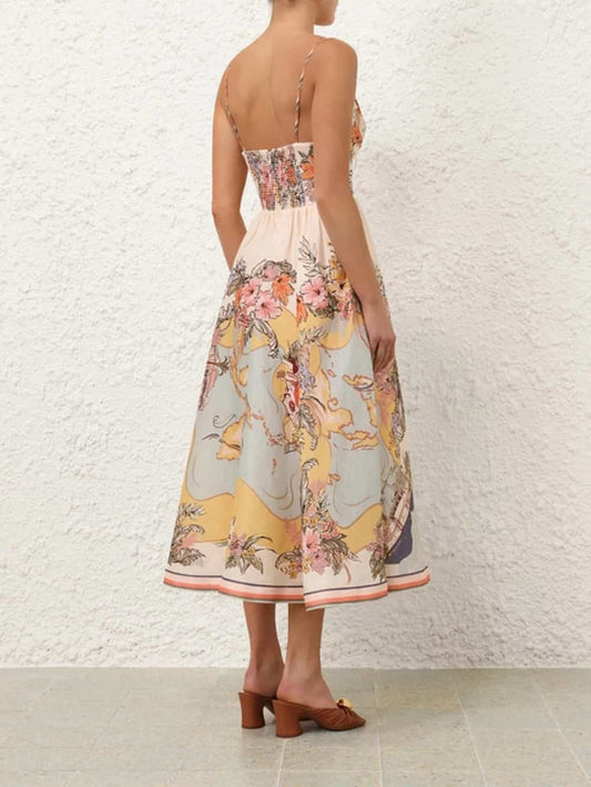 Nautical Map Print Vacation Midi Dress