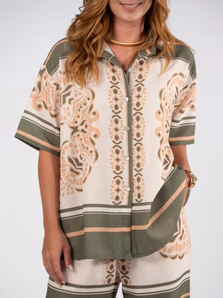 Retro Colorblock Floral Print Loose Shirt