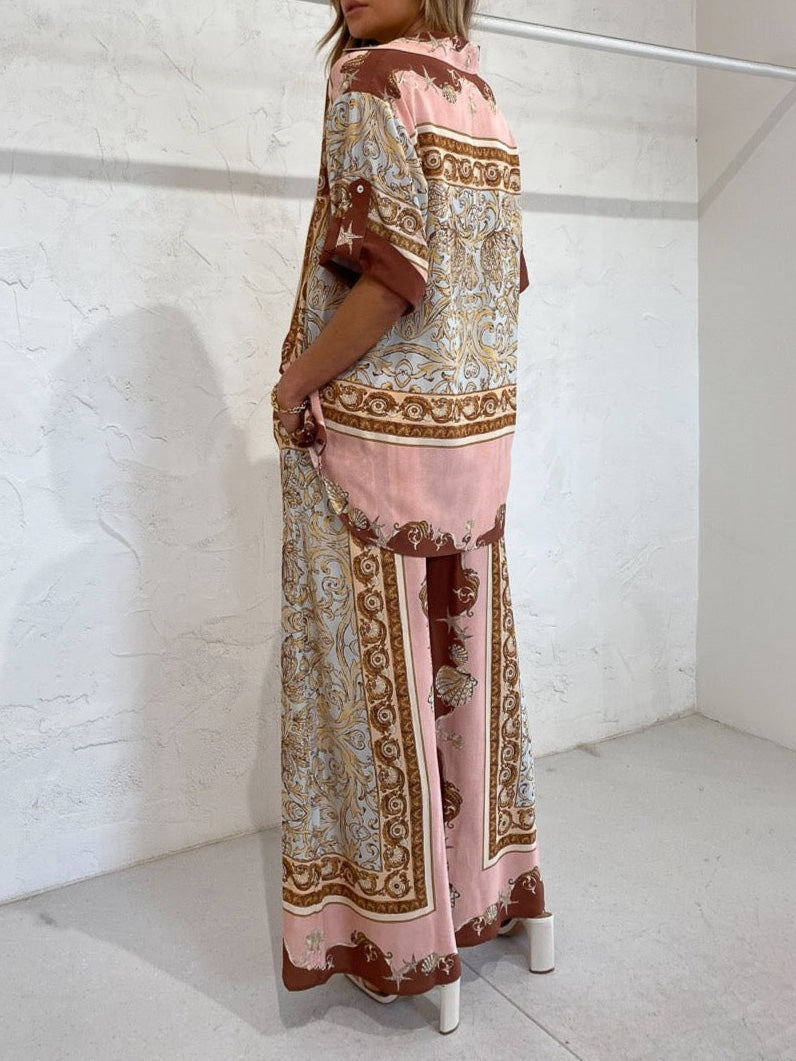 Retro Ocean Painted Print Loose Wide-Leg Pants