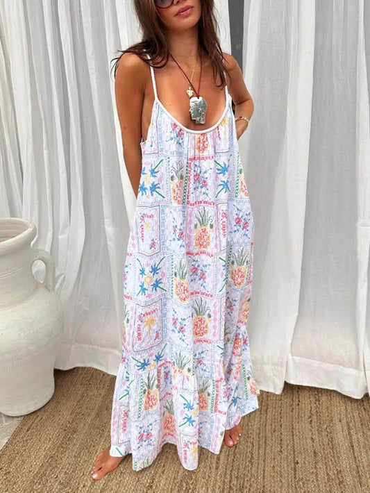 Modern Print White Island Cross StitchVacation Maxi Dress