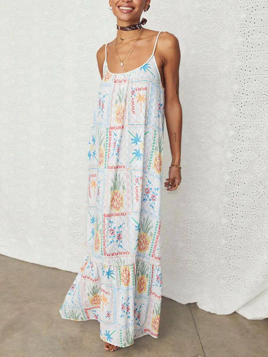Modern Print White Island Cross StitchVacation Maxi Dress