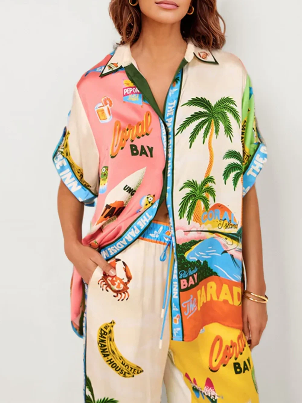 Sunset Beach Graphic Print Button-Up Shirt