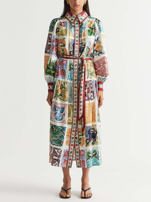 Unique Retro Painted Geometric Print Midi Dress