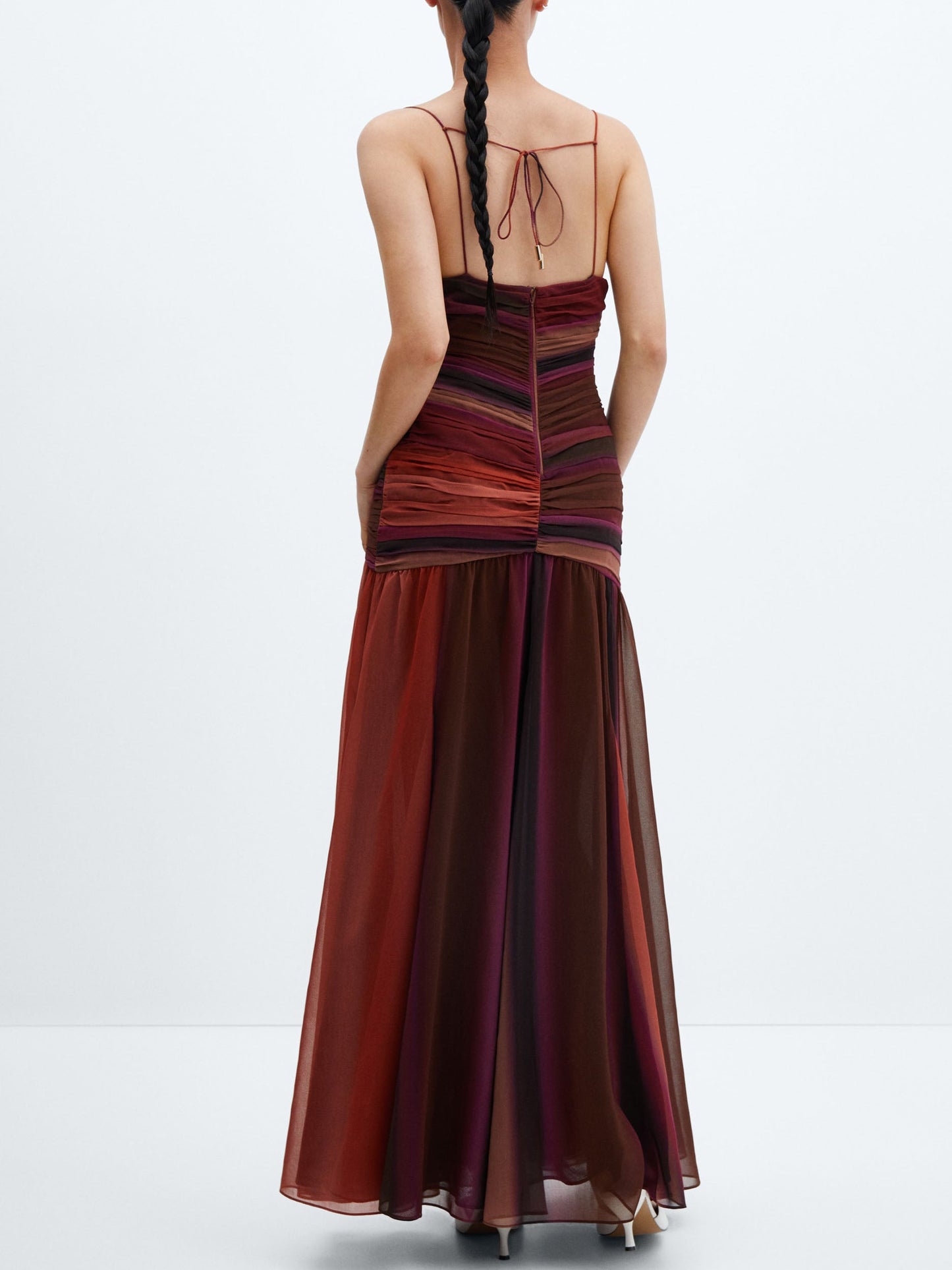 Exquisite Sunset Ombre Print V Neck Pleated Maxi Dress