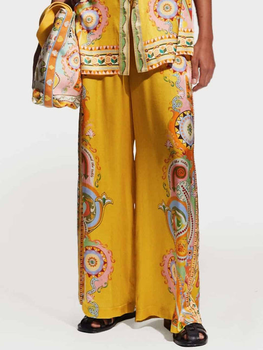 Luxe Satin Oversized Pants with Modern Print