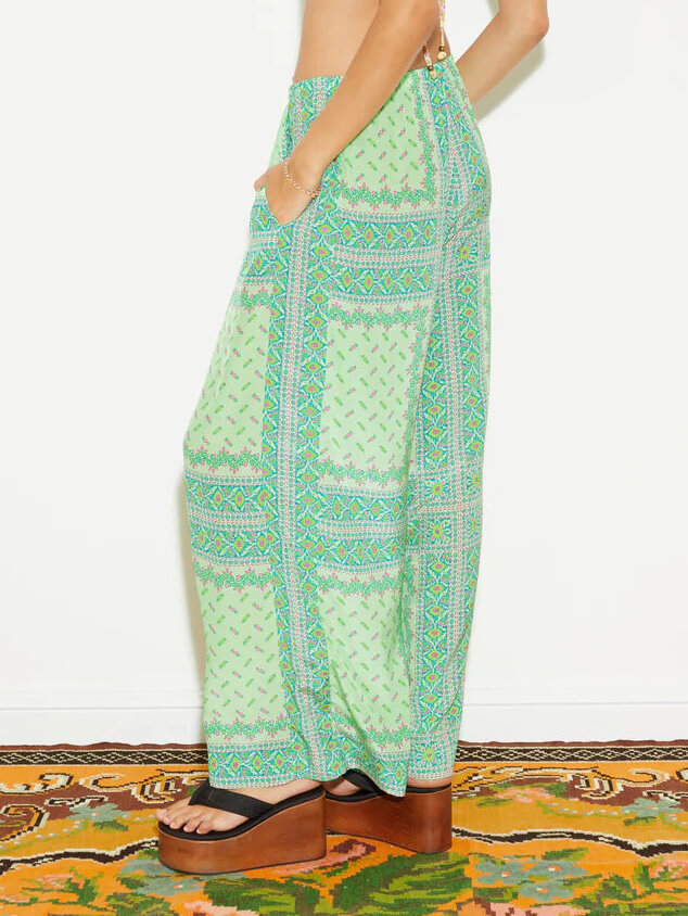 Vintage Monet Garden Print Satin Loose Wide-Leg Pants