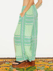 Vintage Monet Garden Print Satin Loose Wide-Leg Pants