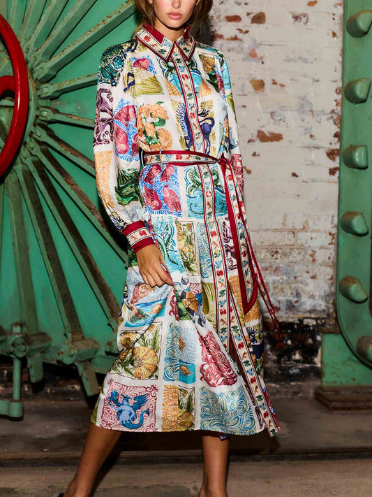 Unique Retro Painted Geometric Print Midi Dress