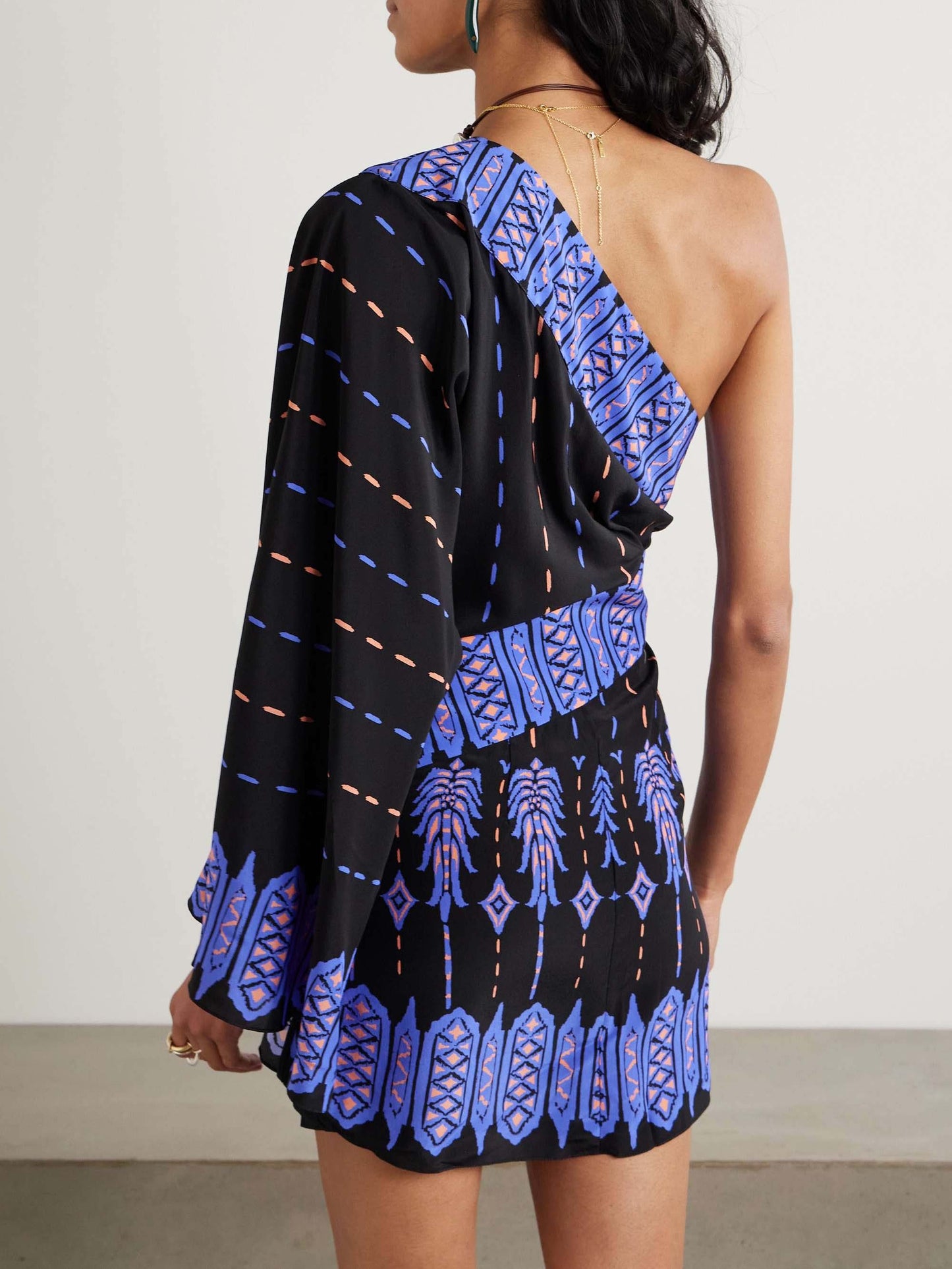 Exquisite Retro Ethnic Print Asymmetrical Mini Dress