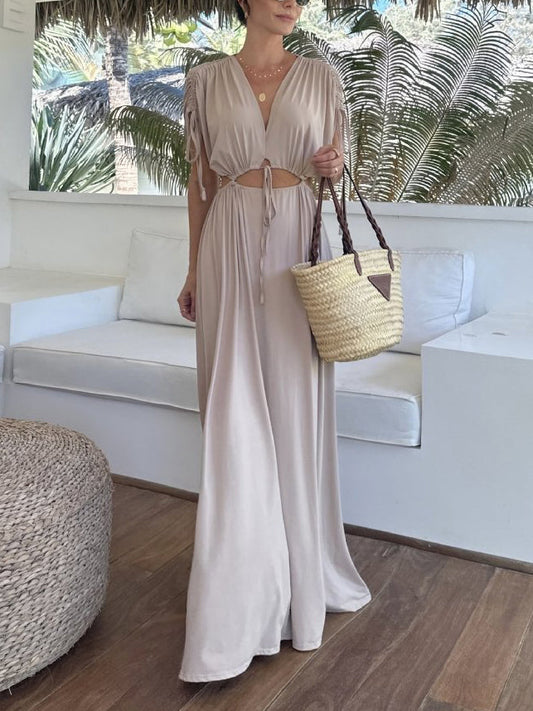 Modern Fashion V-Neck Hollow Maxi Dress