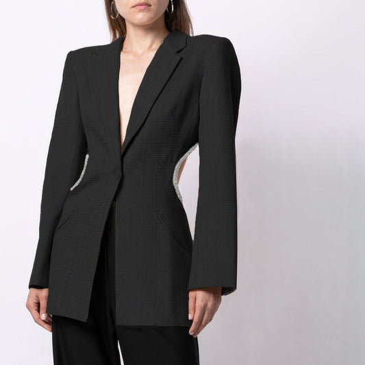 BLACK BACKLESS BLAZER with GLITTER ROPE