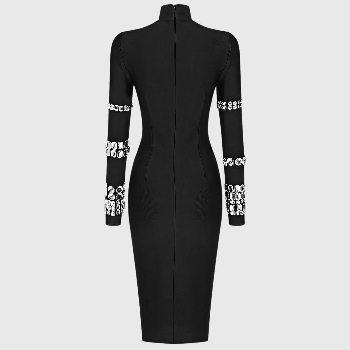 BLACK HIGH NECK MIDI DRESS with RHINESTONES