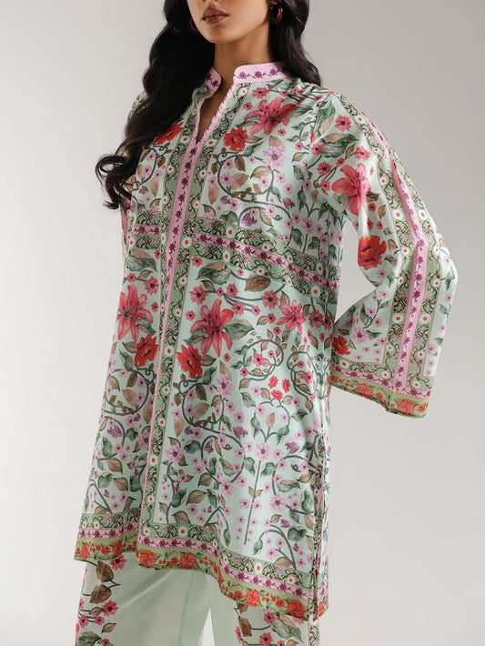 Symmetrical Floral Print Ban Neck Set