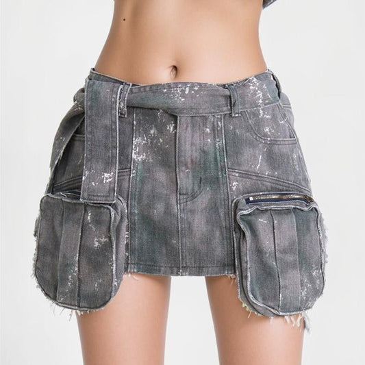 GREY CARGO MINISKIRT with POCKETS