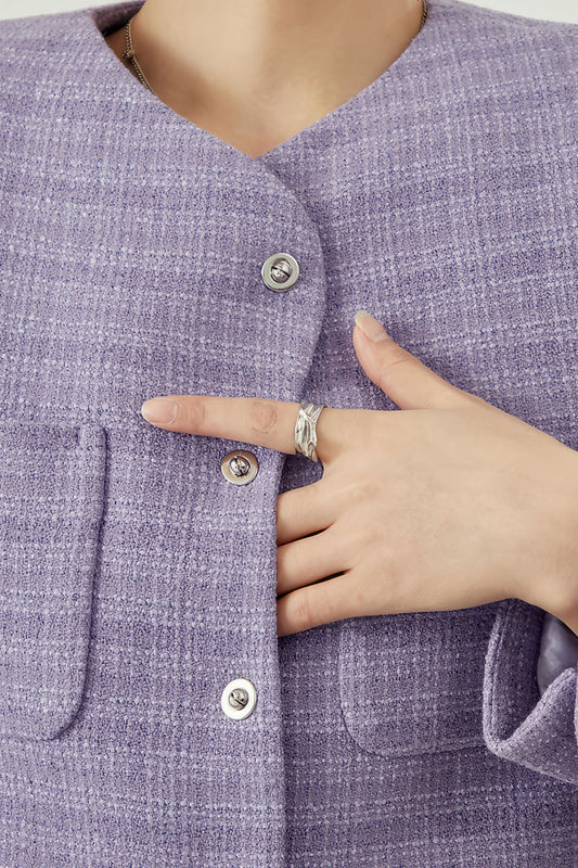 Short Jacket with Padded Shoulders - Purple