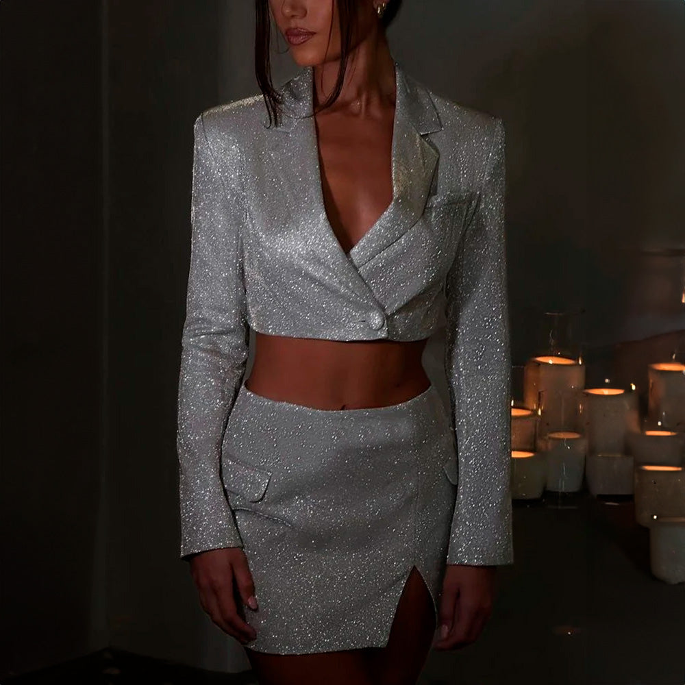 GLITTER MINI SKIRT and BLAZER GLITTER SUIT