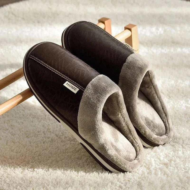 Winter Slippers for Big Size Men: Home PU Leather Shoes