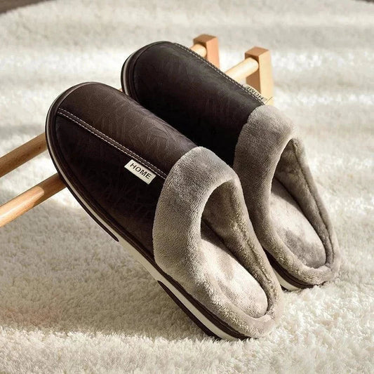 Winter Slippers for Big Size Men: Home PU Leather Shoes