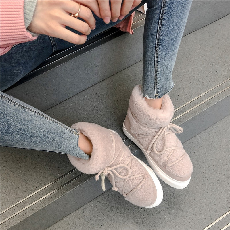 Women Wool Suede Ankle Flat Boots