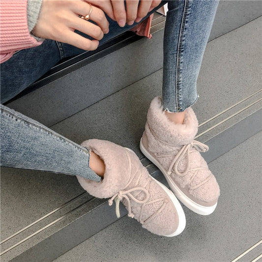 Women Wool Suede Ankle Flat Boots