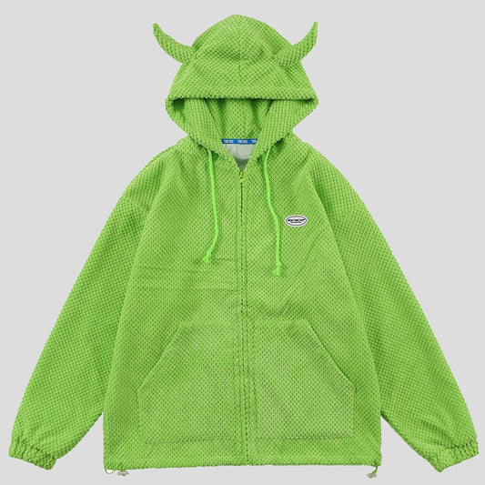 Mystical Green Hoodie Unisex with Demon Horns
