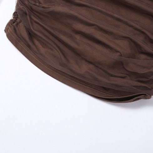 TAKAKO AUBURN MESH LONG SLEEVE MINI DRESS