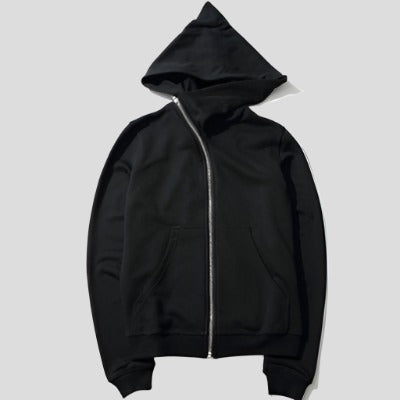 Unisex Full Zipper Harajuku Black Hoodie